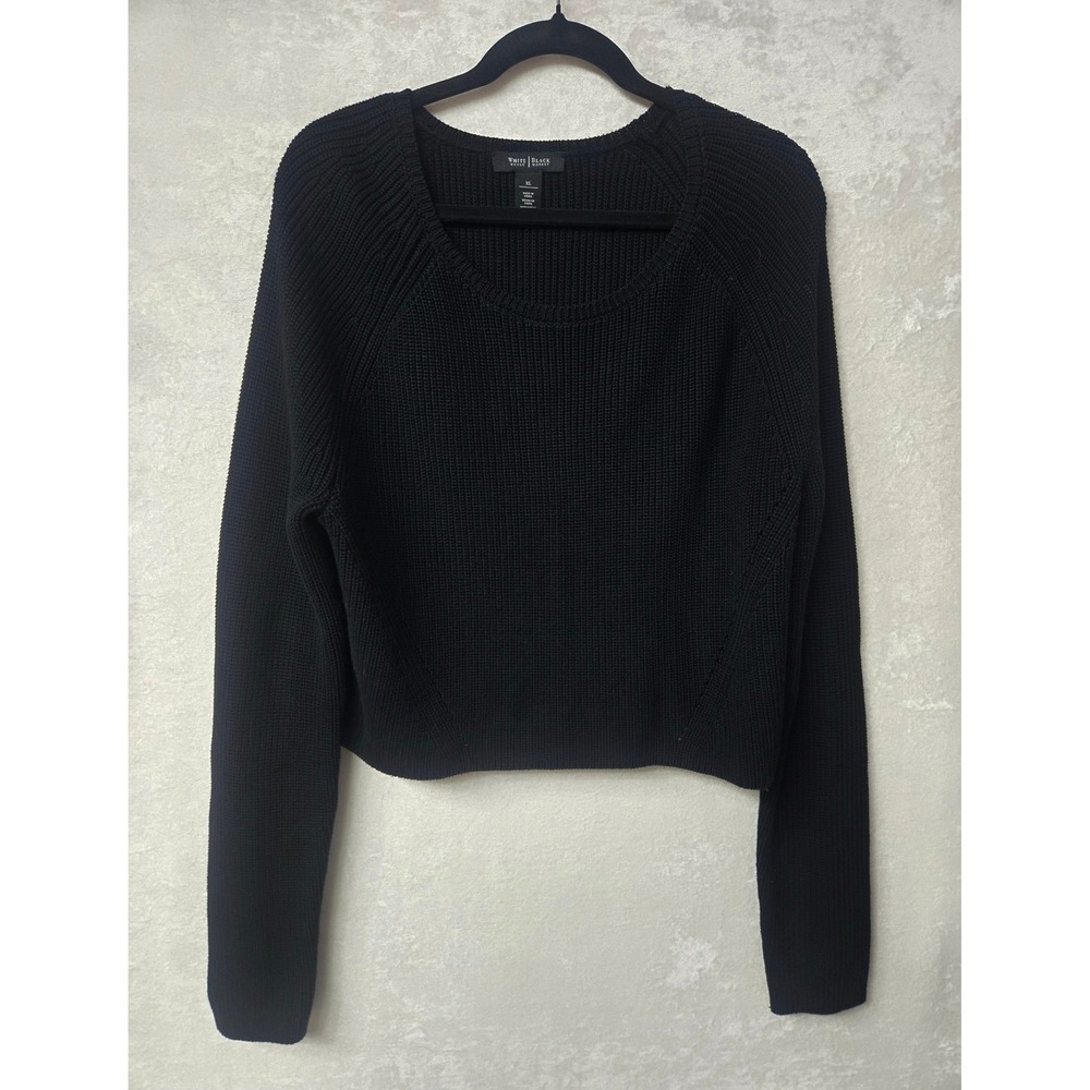 White House Black Market Black Shaker Knit Cropped Scoop Neck Sweater XL Boho